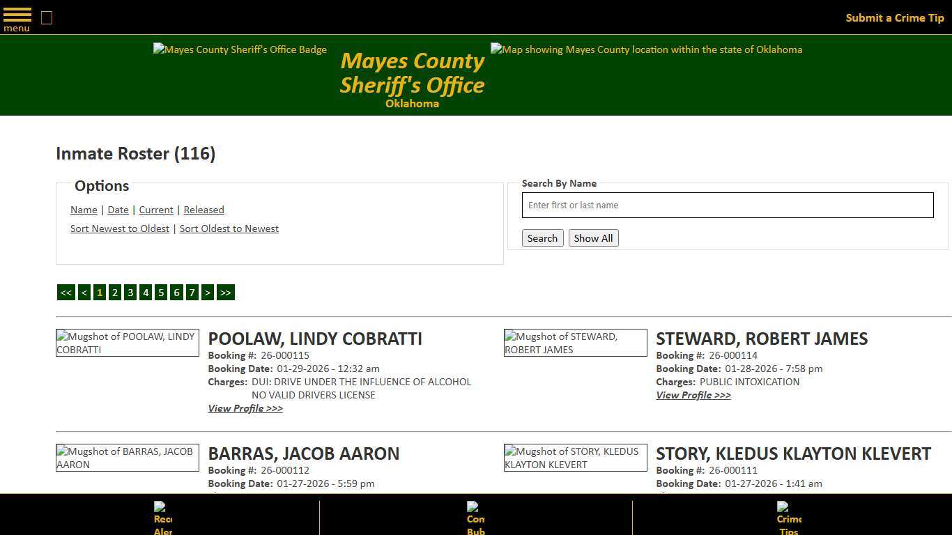 Inmate Roster - Current Inmates Booking Date Descending - Mayes County, OK Sheriff