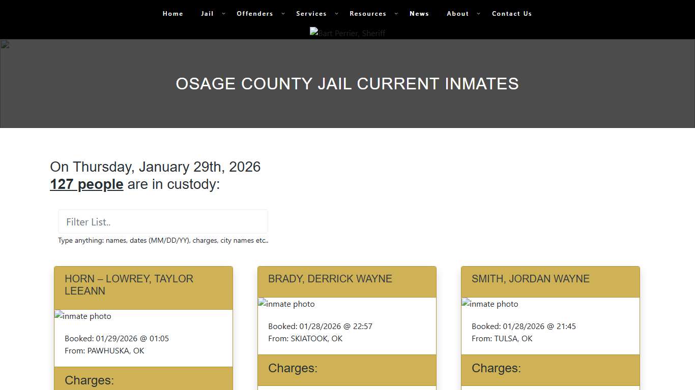 Osage County Jail Current Inmates – Osage County Sheriff's Office